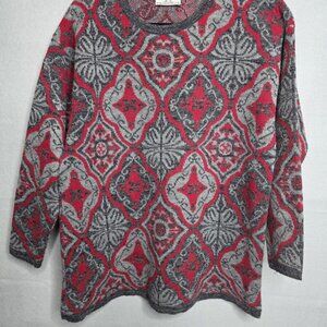 Vintage College Point Women's Sweater M 80's Acrylic Knit USA Made Gray Magenta